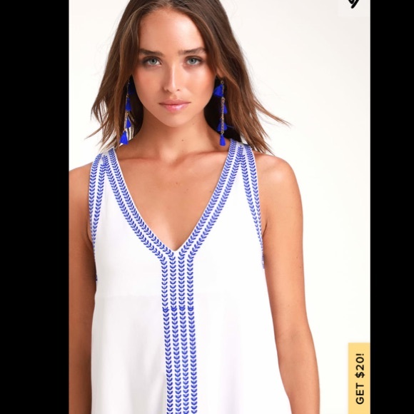 Lulus White Embroidered Sleeveless Shift Dress - Picture 2 of 11